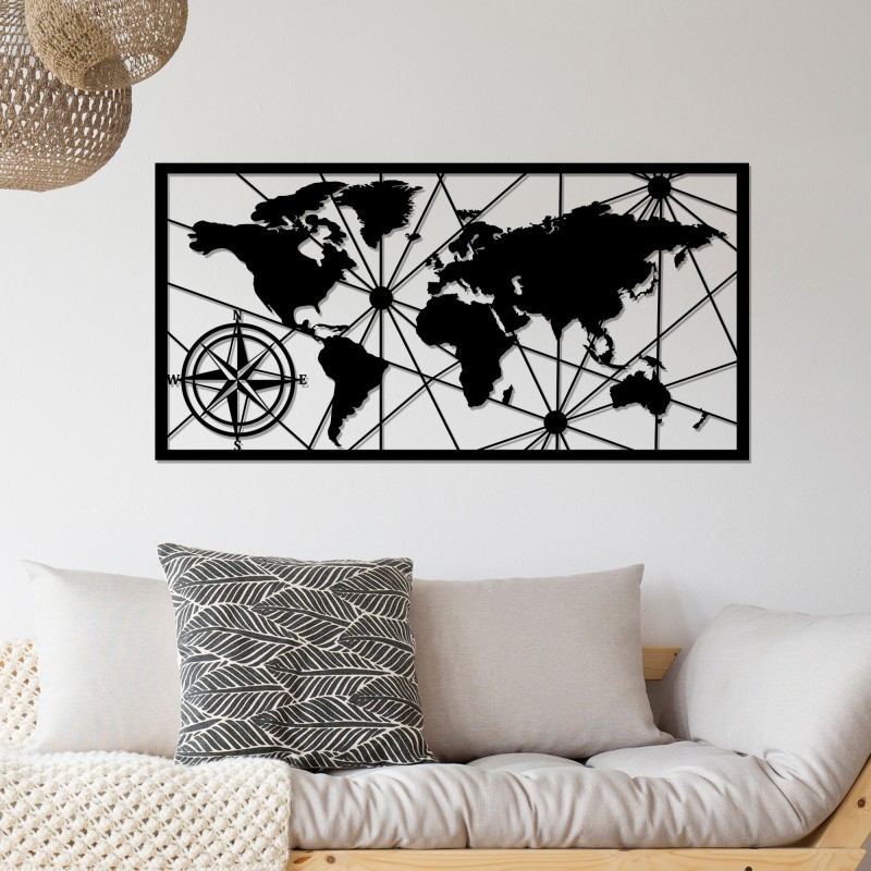 Decoración pared de metal World Map Large 2 negro 120x60 cm