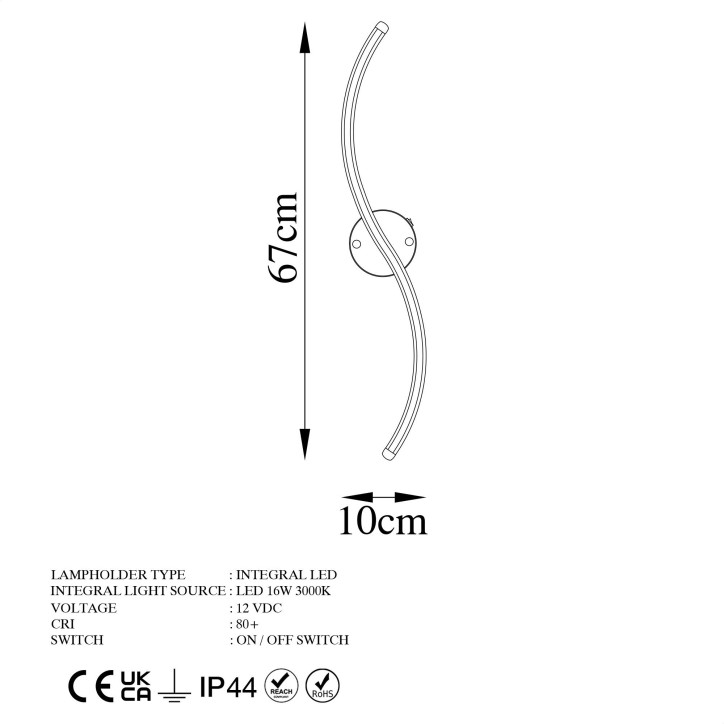 Lámpara de pared Yılan-13280 oro metal 10x 67x 5 cm