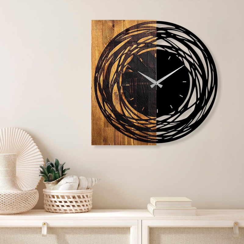 Reloj de pared madera Modelo 39 nogal claro negro 58x3x58 cm