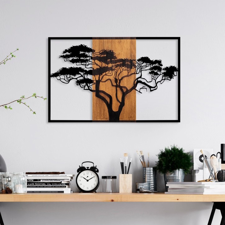 Decoración pared de madera Acacia Tree-388 nogal negro 90x58 cm