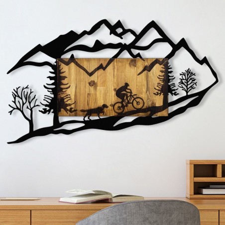 Decoración pared de madera Bicycle Riding in Nature 1 nogal negro 110x3x65 cm