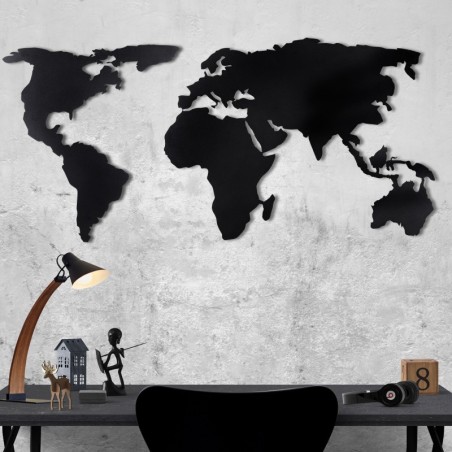 Decoración pared de metal World Map Silhouette negro 60x120 cm