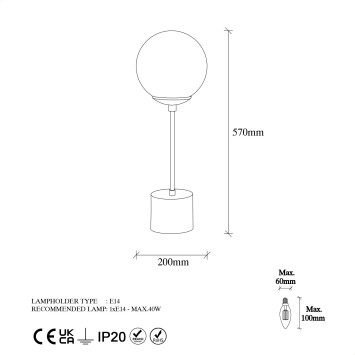 Lámpara de mesa Globo-13061 blanco metal vidrio 20x20x57 cm - 8683743269495