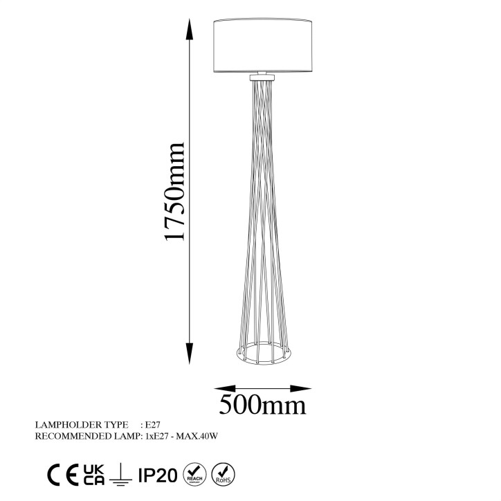 Lámpara de pie Tall-13473 blanco metal 50 cmx175x 50 cm