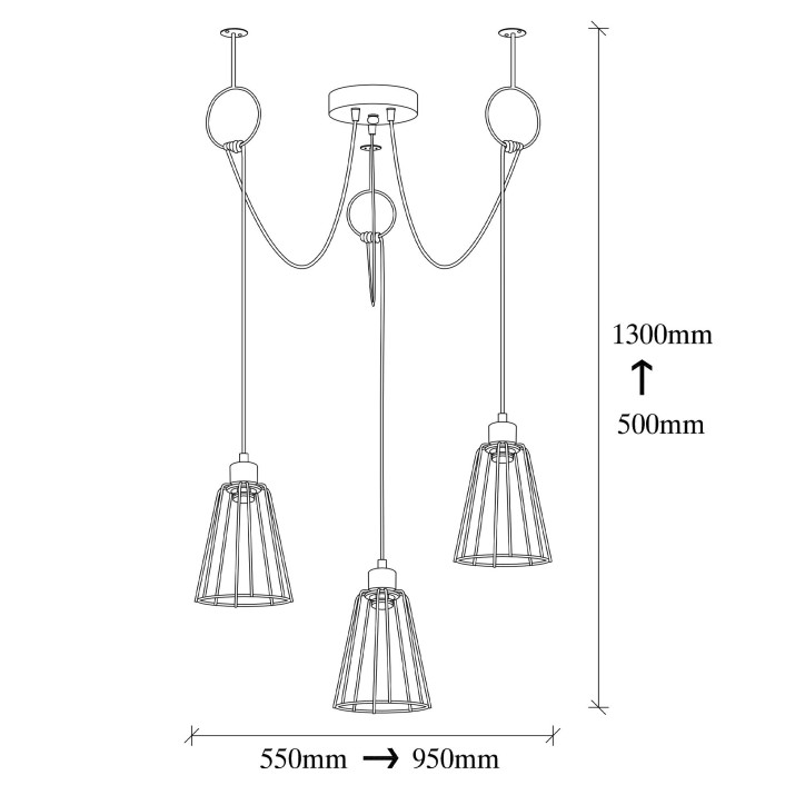 Lámpara de techo Tel-6651 negro metal diámetro 95x130 cm