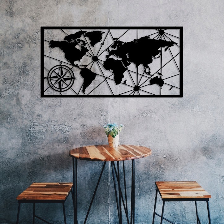 Decoración pared de metal World Map Medium 2 negro 100x50 cm