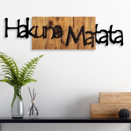 Decoración pared de madera Hakuna Matata 4 nogal claro negro 108x3x30 cm