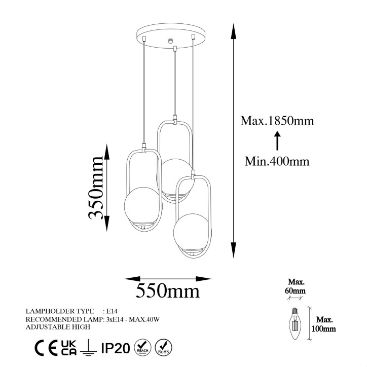 Lámpara de techo Skew-13448 oro metal 55 cm