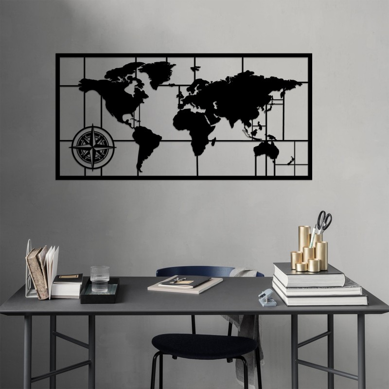 Decoración pared de metal World Map Metal Decor 7 negro 121x60 cm