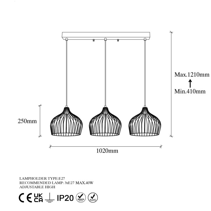 Lámpara de techo BEK-11376 oro brillante metal 102x30x121 cm