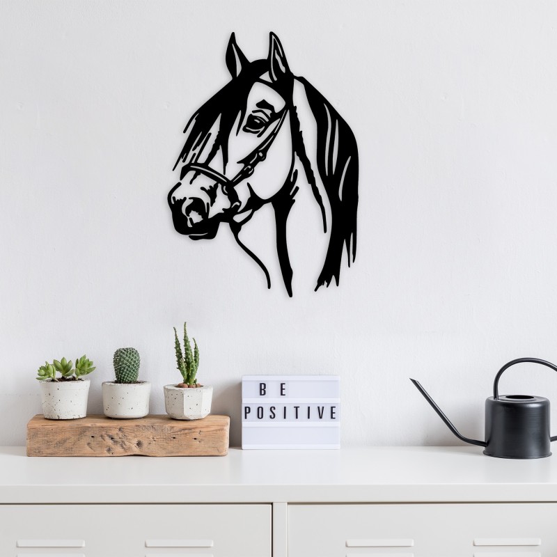 Decoración pared de metal Horse Head negro 40x55 cm