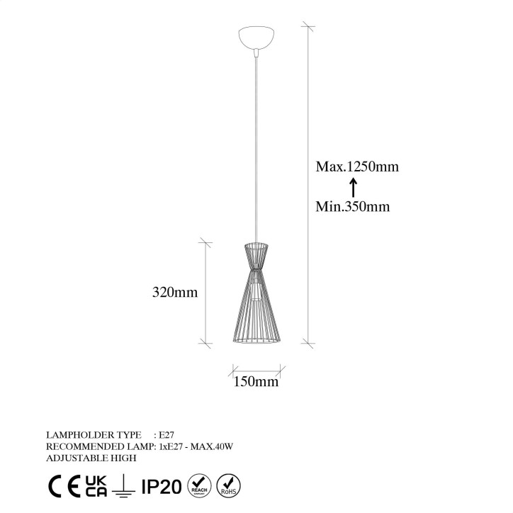 Lámpara de techo TELTOM-12025 oro brillante metal 15x15x125 cm