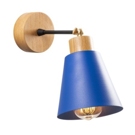 Lámpara de pared Manavgat-N-611 azul metal madera diámetro 14x25 cm