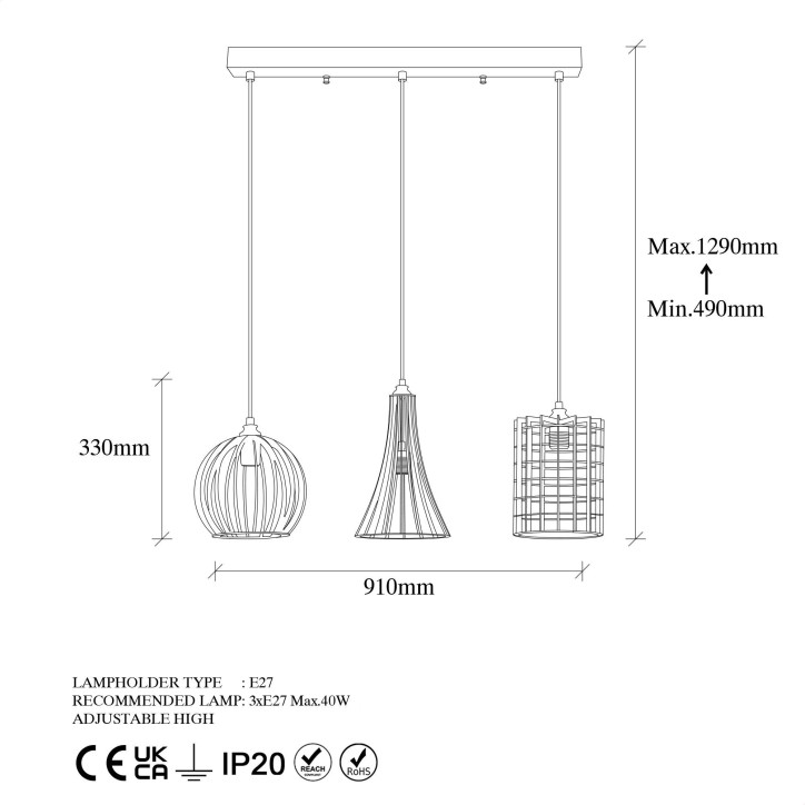 Lámpara de techo Teltrio-11185 negro oro cobrizo metal