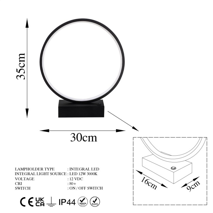 Lámpara de mesa Halka-13307 negro metal 30x35x9 cm