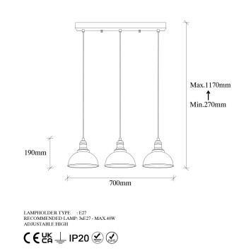 Lámpara de techo VARZAN-10862 oro cobrizo metal 70x21x117 cm - 8683342835787