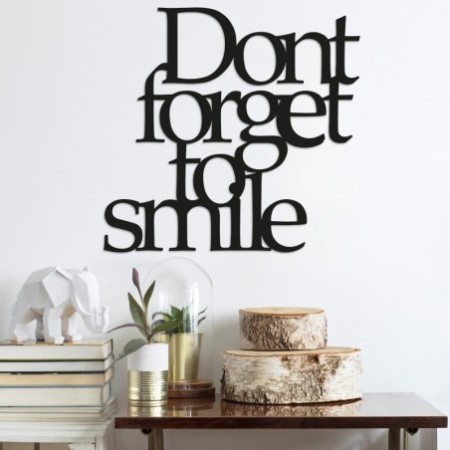 Decoración pared de metal Dont Forget To Smile negro 70x67 cm