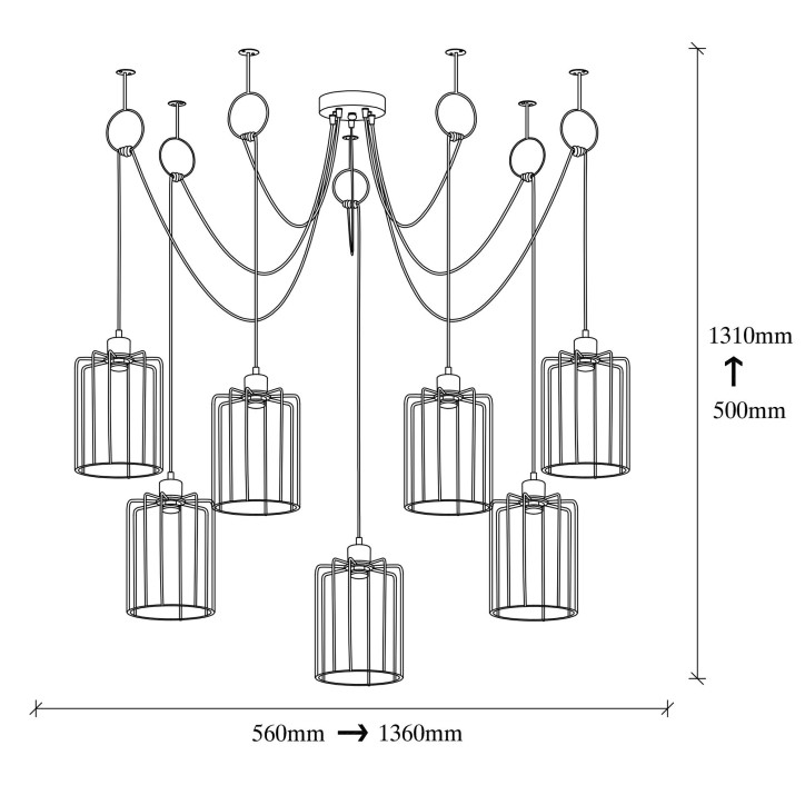 Lámpara de techo Tel-6626 negro metal diámetro 136x131 cm