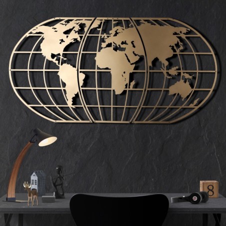 Decoración pared de metal World Map Globe oro 60x120 cm