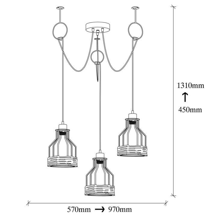 Lámpara de techo Fiko-6556 negro metal diámetro 97x131 cm