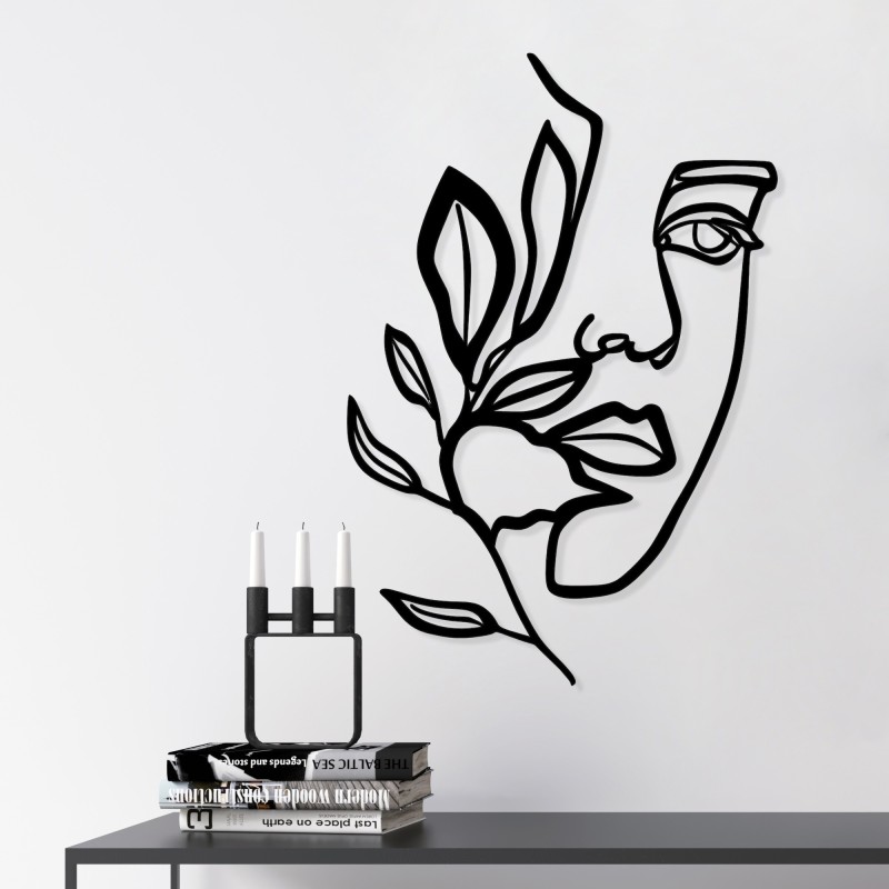 Decoración pared de metal Woman Face Behind The Branch negro 46x56 cm