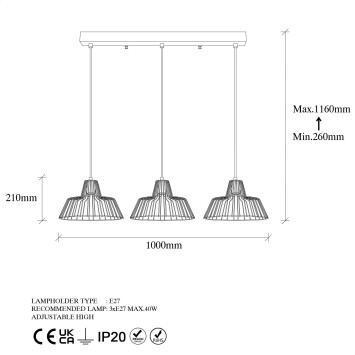 Lámpara de techo HAKCU-11960 oro brillante metal 100x30x116 cm - 8683342834995