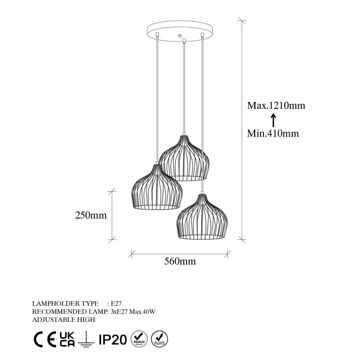 Lámpara de techo Bek-11375 negro oro cobrizo