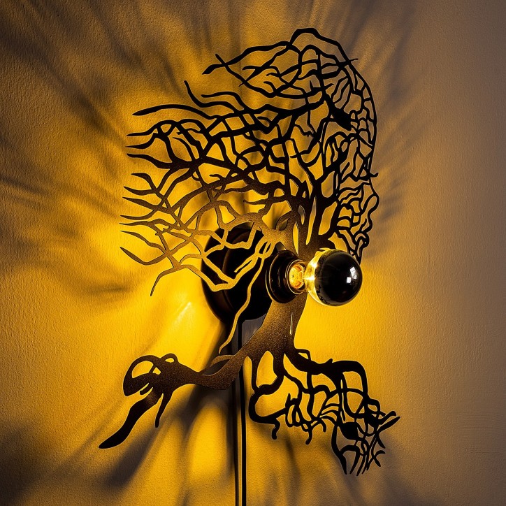 Lámpara de pared Tree Woman negro metal 48x49x9 cm