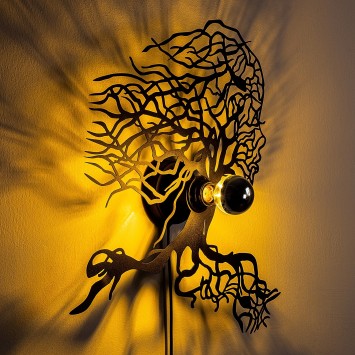 Lámpara de pared Tree Woman negro metal 48x49x9 cm - 8683743676408