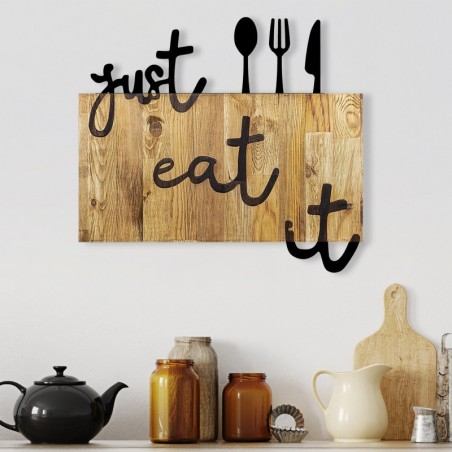 Decoración pared de madera Just Eat It nogal negro 58x3x52 cm