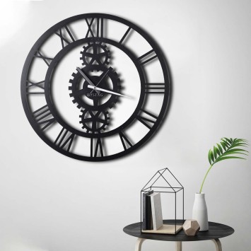 Reloj de pared metal Gear XL negro 70x70 cm