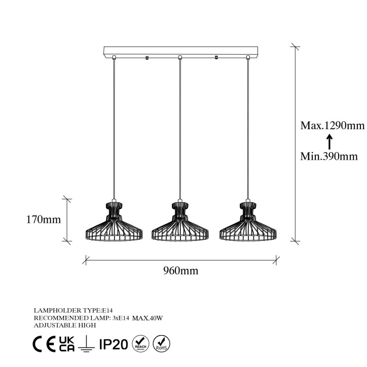 Lámpara de techo EVENTS-11236 oro brillante metal 96x23x129 cm