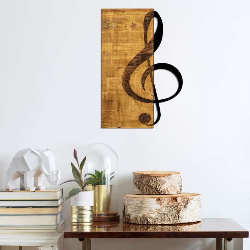 Decoración pared de madera Treble Clef nogal negro 39x58 cm