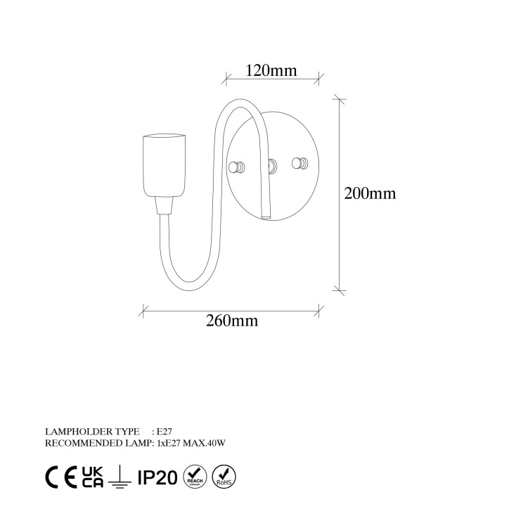 Lámpara de pared Firat-11520 negro oro cobrizo metal 12x26x20 cm