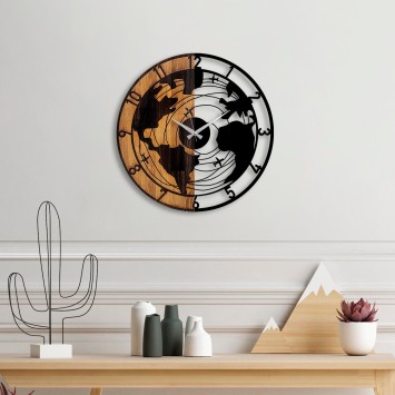 Reloj de pared madera World Map nogal negro 56x3x56 cm