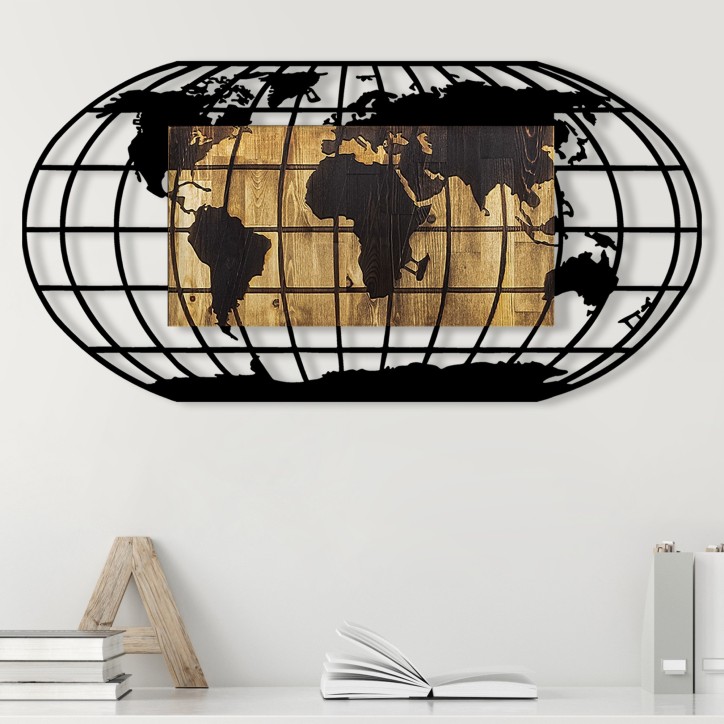 Decoración pared de madera World Map 2 nogal negro 102x3x50 cm