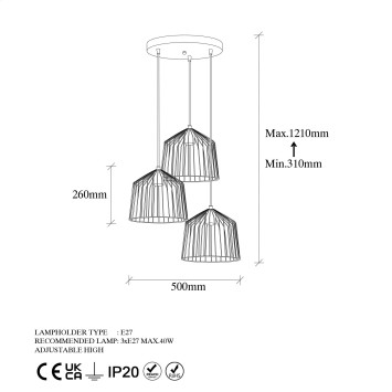 Lámpara de techo CAT-12070 oro brillante metal 50x50x121 cm - 8683342834735