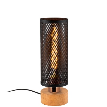 Lámpara de mesa Amasra-N-988 negro metal madera diámetro 10x31 cm