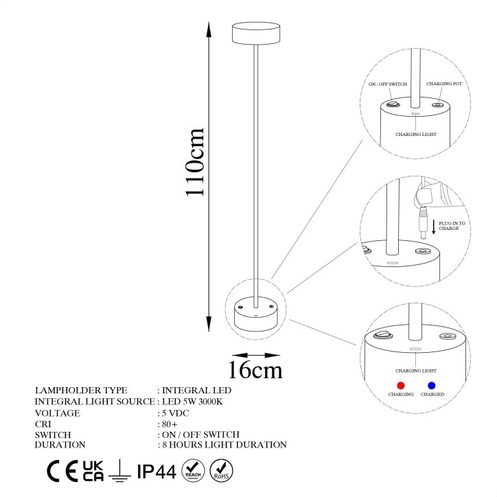 Lámpara de pie Keyf-13400 cromo metal diámetro 16x111 cm