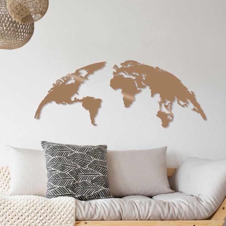 Decoración pared de metal World Map Large cobre 150x59 cm