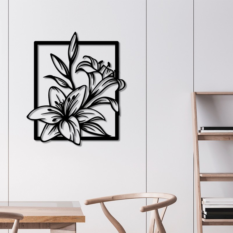 Decoración pared de metal Lily negro 74x85 cm