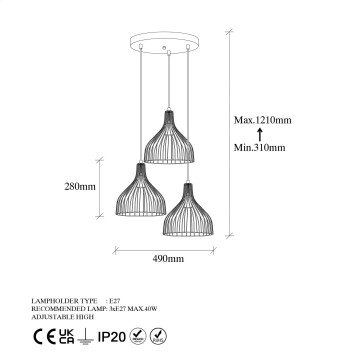 Lámpara de techo CAFU-11566-2 oro brillante metal 49x49x121 cm - 8683342834650