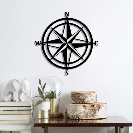 Decoración pared de metal Compass negro 55x55 cm