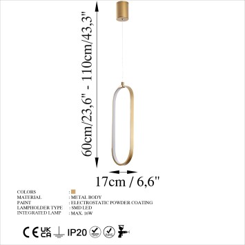 Lámpara de techo Can-13561 oro metal 17x60-110x10 cm - 8683742558828