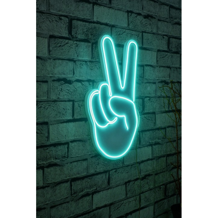 Iluminación LED decorativa de plástico Victory Sign azul 29x44x2 cm