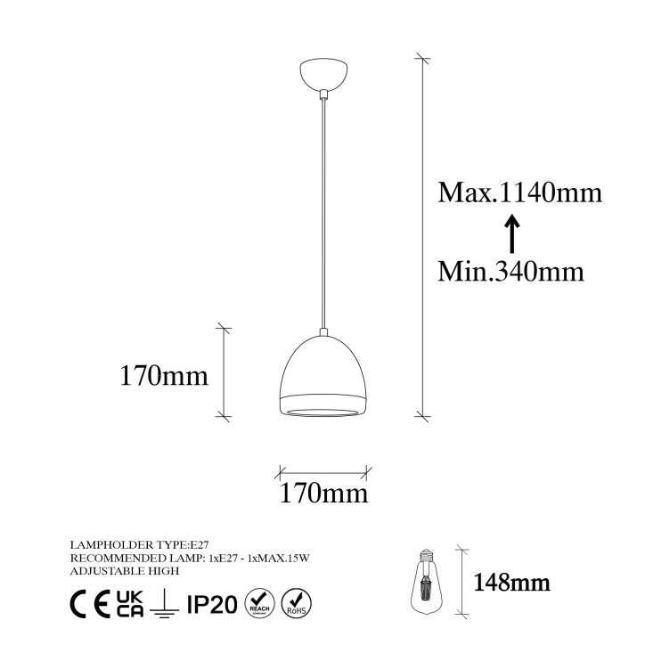 Lámpara de techo Mugo-10665 oro cobrizo metal 17x17x34-114 cm