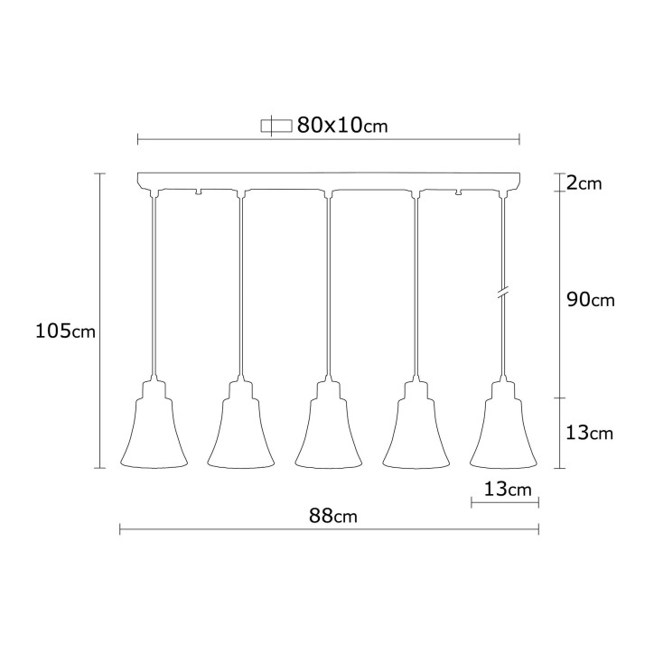 Lámpara de techo Foca-N-109 negro metal vidrio madera diámetro 88x105 cm