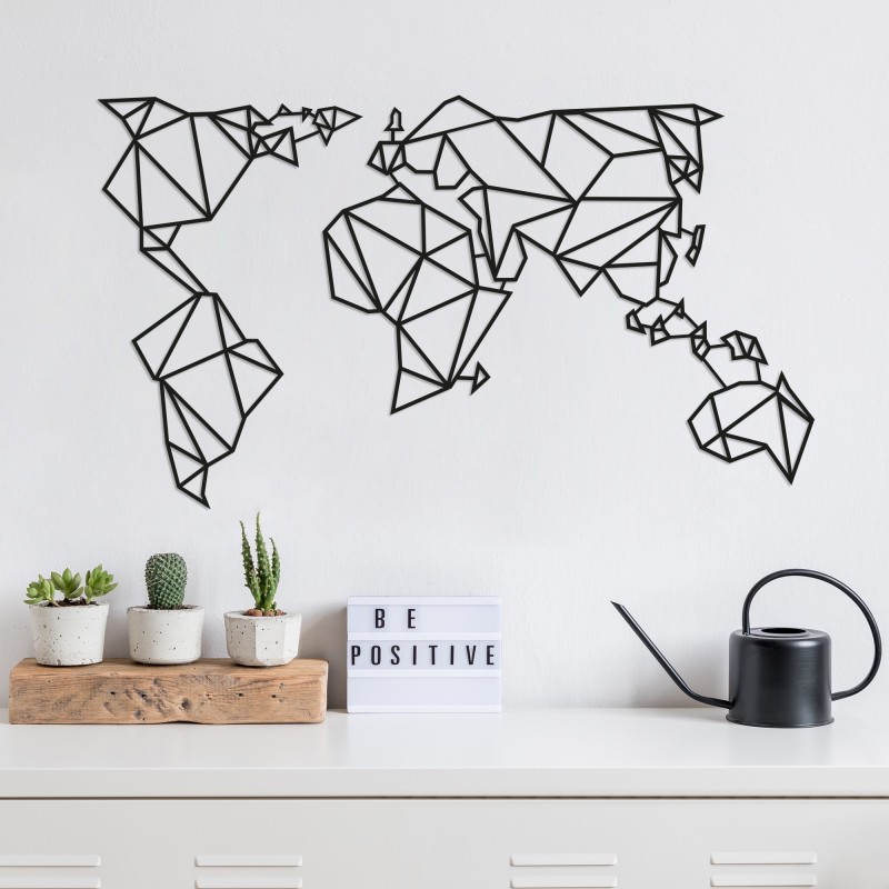 Decoración pared de metal World Map2 negro 100x58 cm