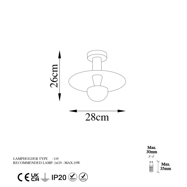 Lámpara de techo Kurt-13353 cobre metal diámetro 28 cmx26 cm