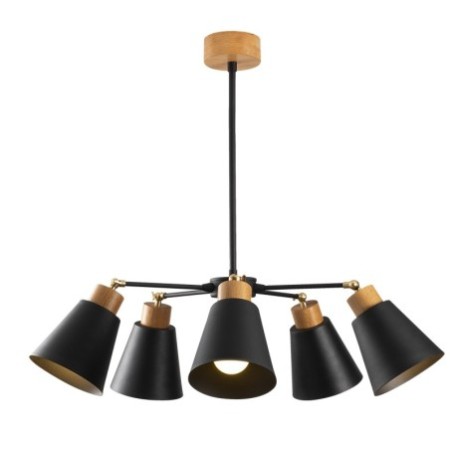 Lámpara de techo Manavgat-N-535 negro metal madera diámetro 58x68 cm